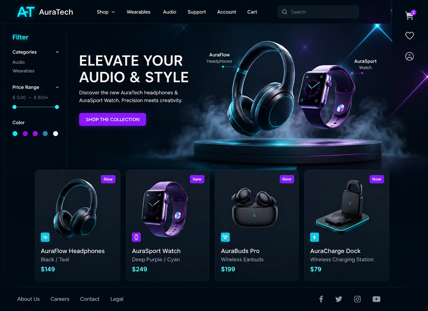 AuraTech - Audio & Smart Wearable Electronics Storefront