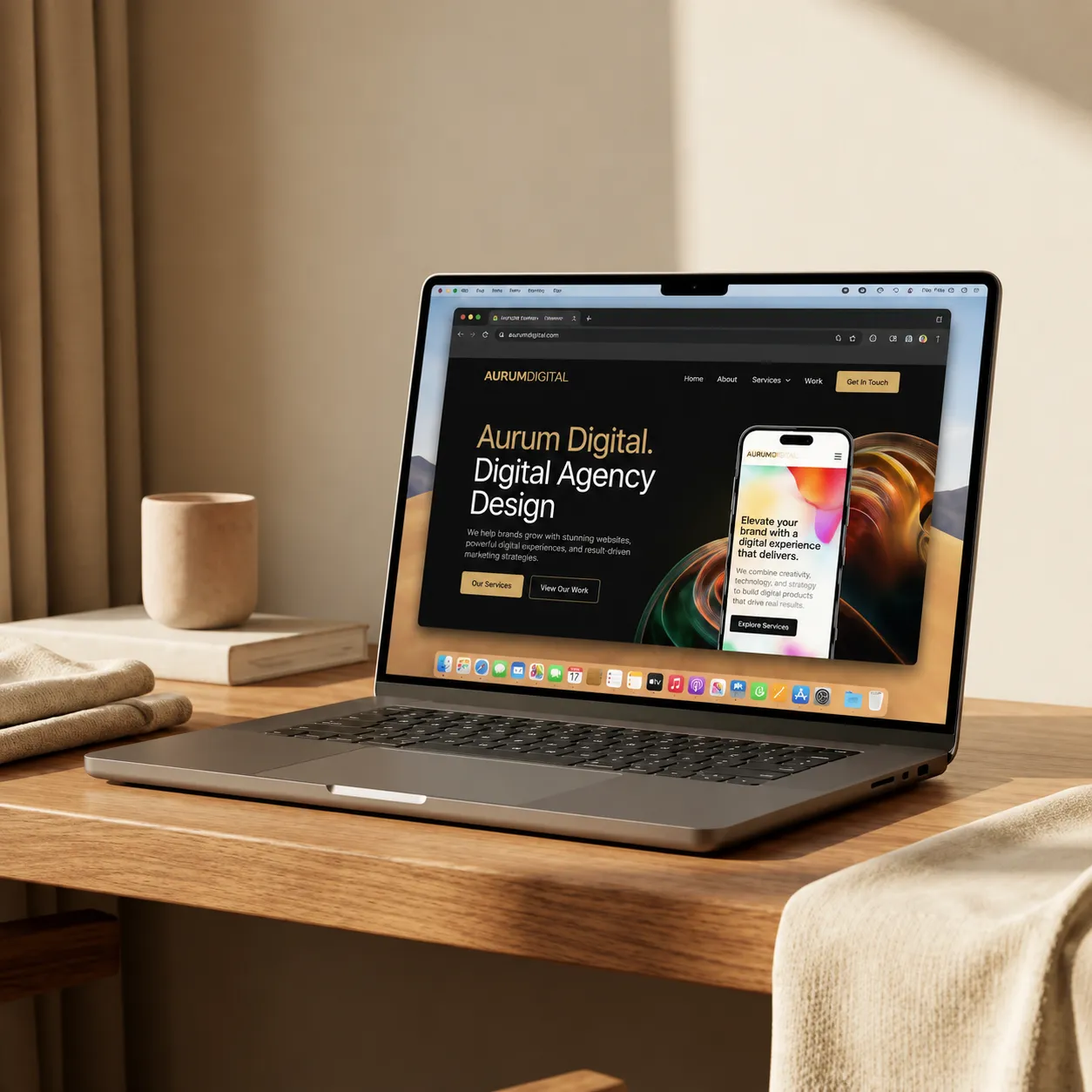 Digital solutions showcase on laptop screen - WebOS.ink