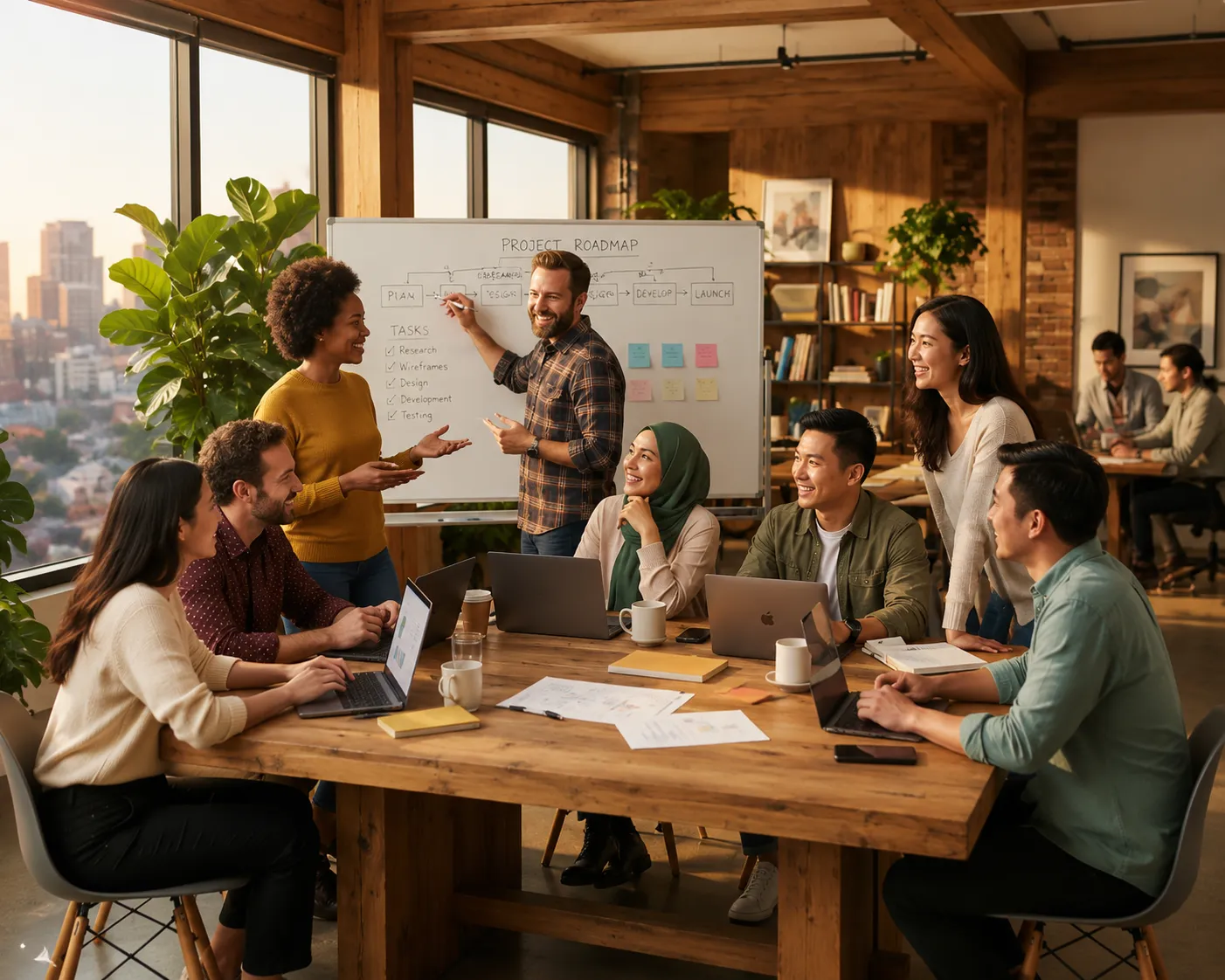 WebOS team collaborating in a modern studio space